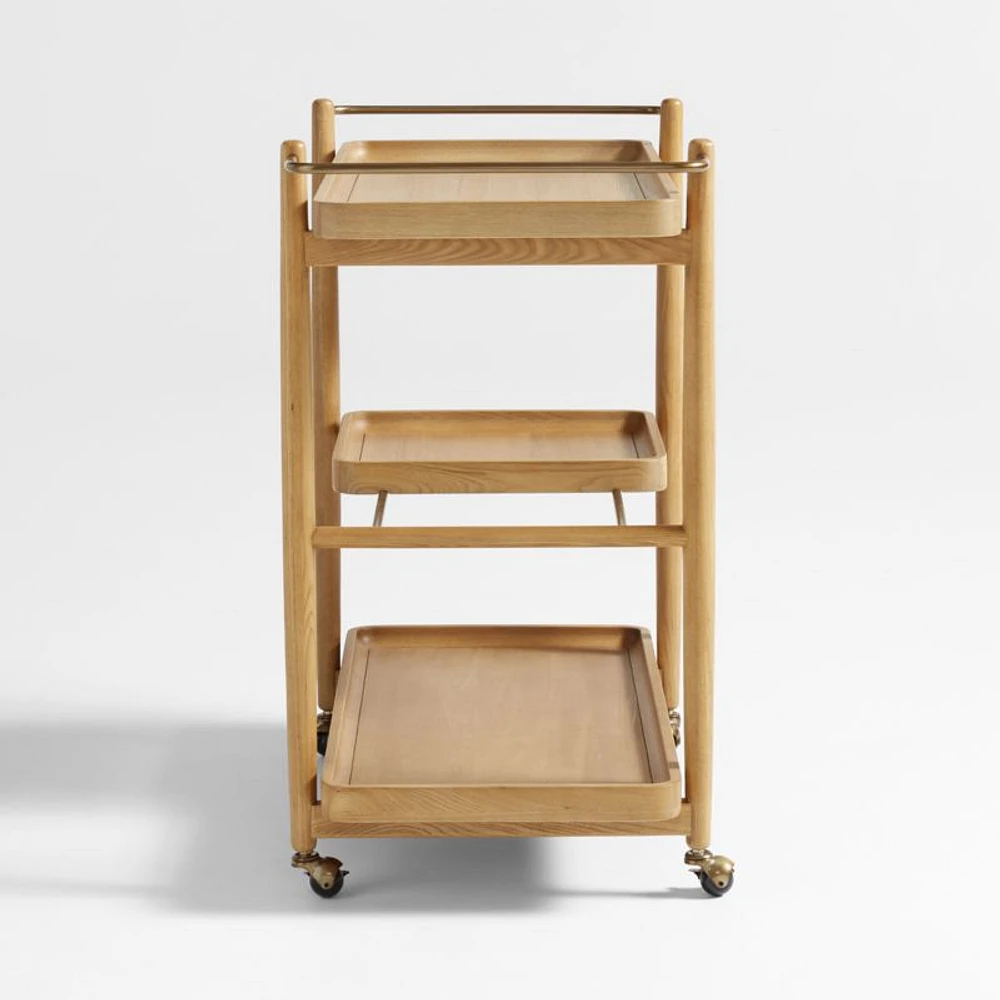 Vitae 36" Natural Solid Elm Wood Bar Cart with Removable Tray