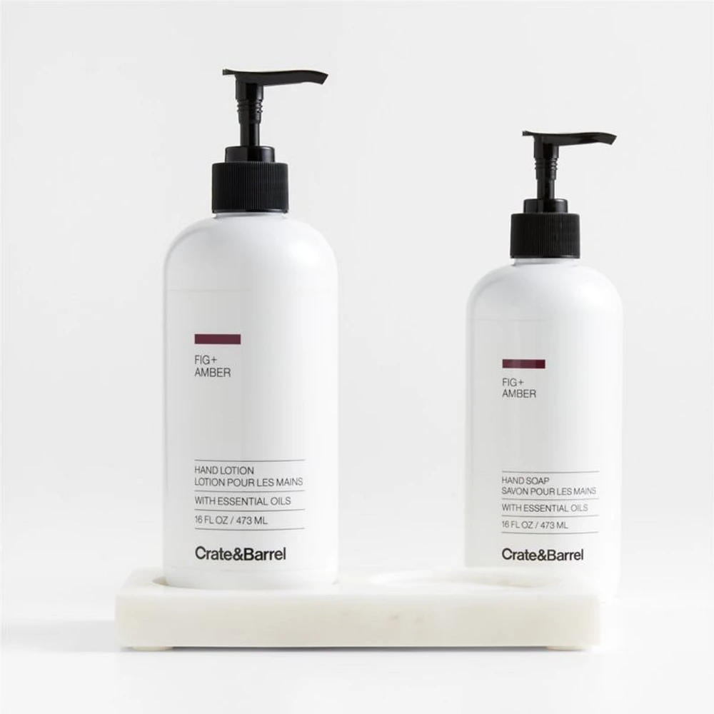 Fig + Amber Hand Soap and Lotion Set with White Marble Caddy