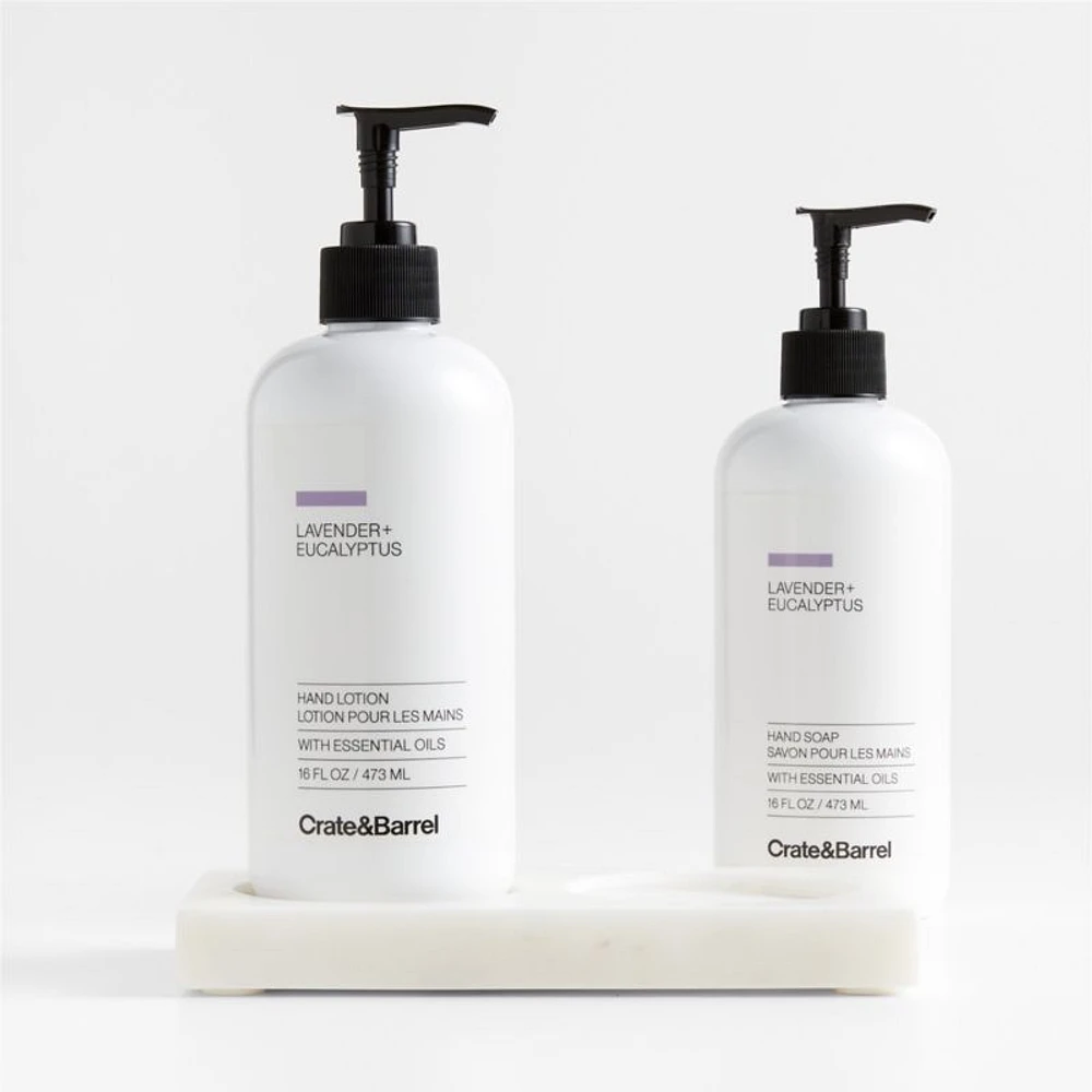 Lavender + Eucalyptus Hand Soap and Lotion Set with White Marble Caddy