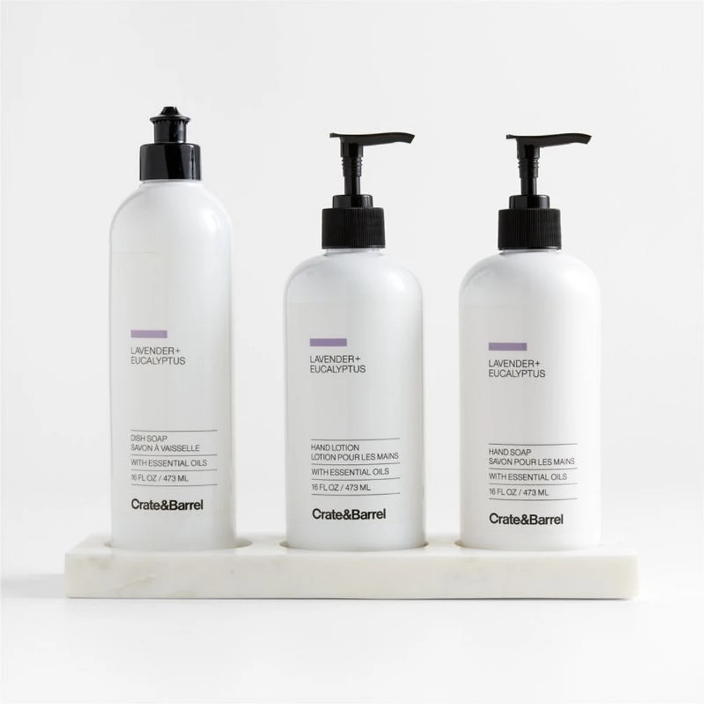 Lavender + Eucalyptus Hand Soap, Lotion and DIsh Soap Set with White Marble Caddy