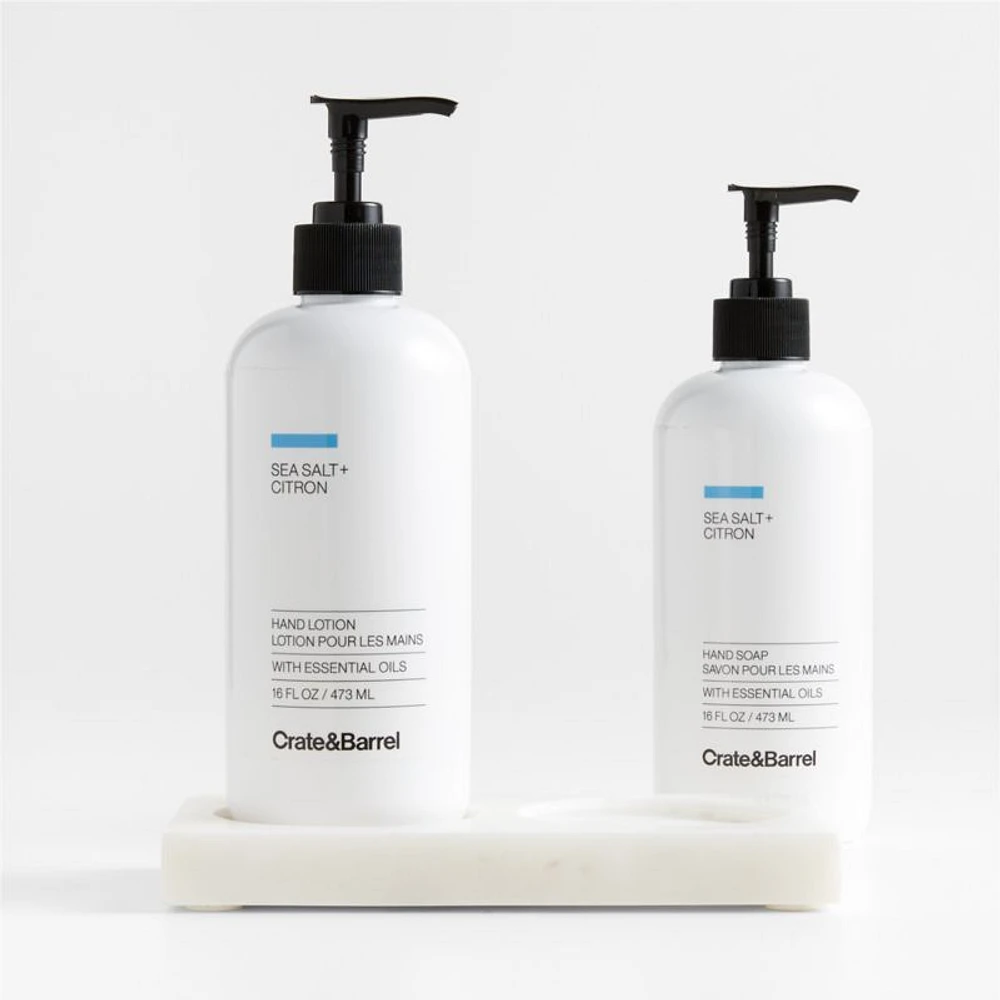 Sea Salt + Citron Hand Soap and Lotion Set with White Marble Caddy