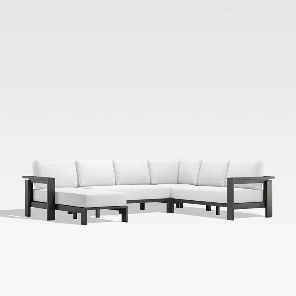 Walker -Piece Left-Arm Chaise Metal Outdoor Sectional Sofa with Canvas White Sunbrella ® Cushions