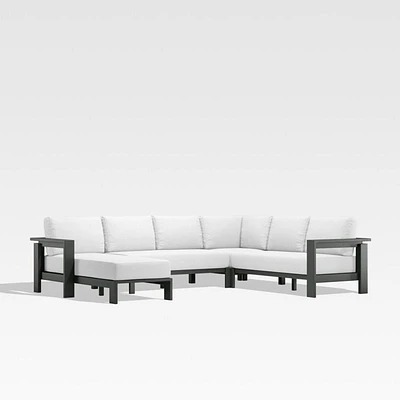 Walker -Piece Left-Arm Chaise Metal Outdoor Sectional Sofa with Canvas White Sunbrella ® Cushions