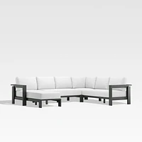 Walker -Piece Left-Arm Chaise Metal Outdoor Sectional Sofa with Canvas White Sunbrella ® Cushions