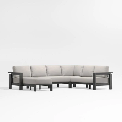 Walker Metal 4-Piece Left Arm Chaise Outdoor Sectional Sofa with Cast Ash Brown Sunbrella ® Cushions