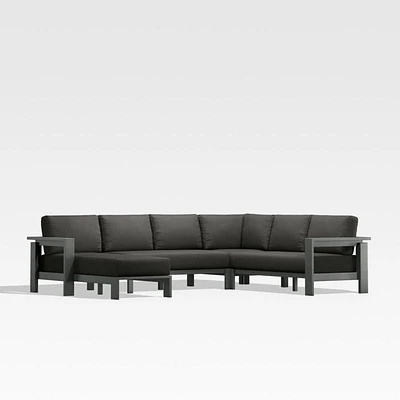 Walker Metal 4-Piece Left Arm Chaise Outdoor Sectional Sofa with Cast Charcoal Grey Sunbrella ® Cushions