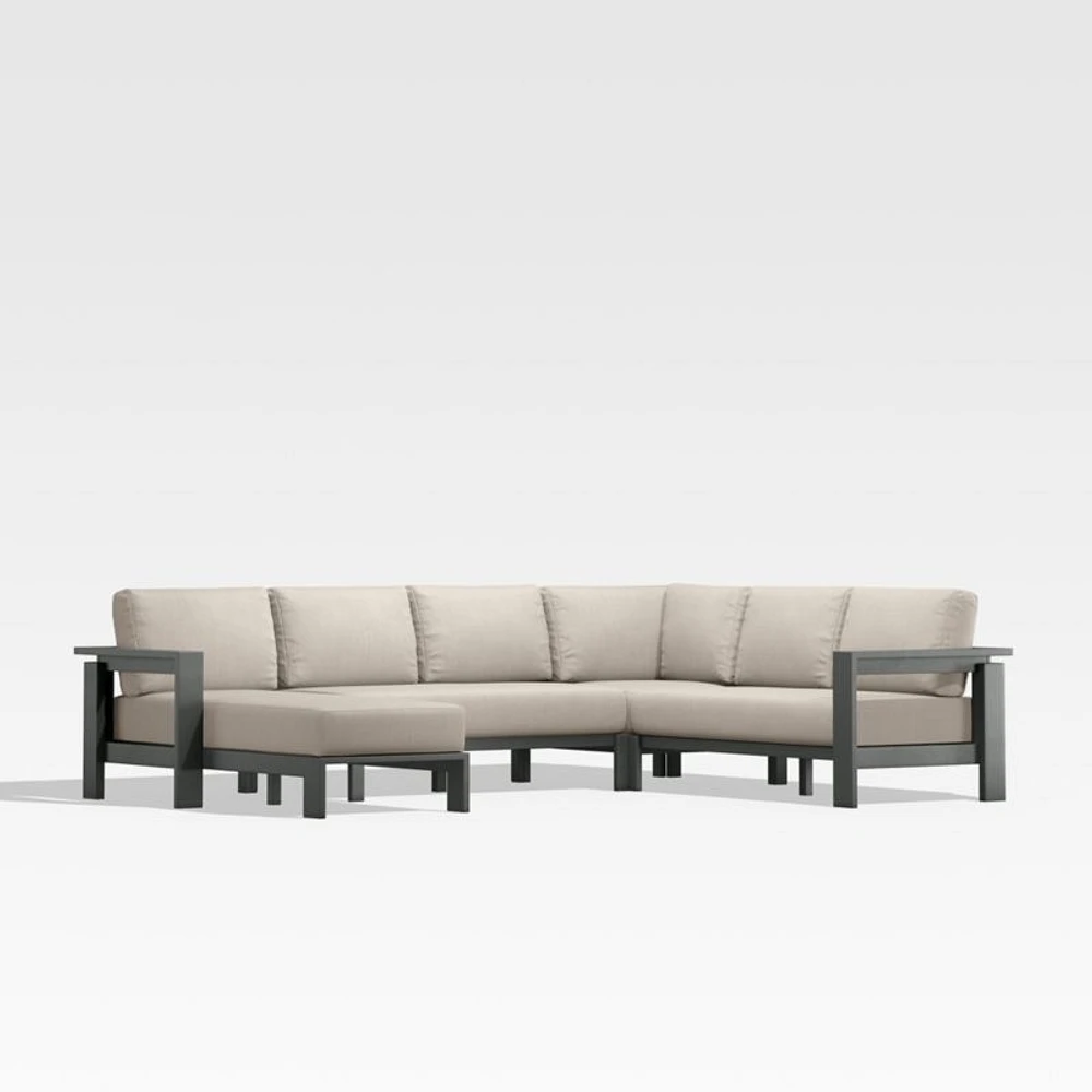 Walker Metal 4-Piece Left Arm Chaise Outdoor Sectional Sofa with Canvas Flax Beige Sunbrella ® Cushions