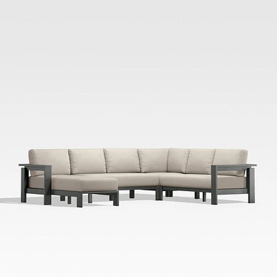 Walker Metal 4-Piece Left Arm Chaise Outdoor Sectional Sofa with Canvas Flax Beige Sunbrella ® Cushions