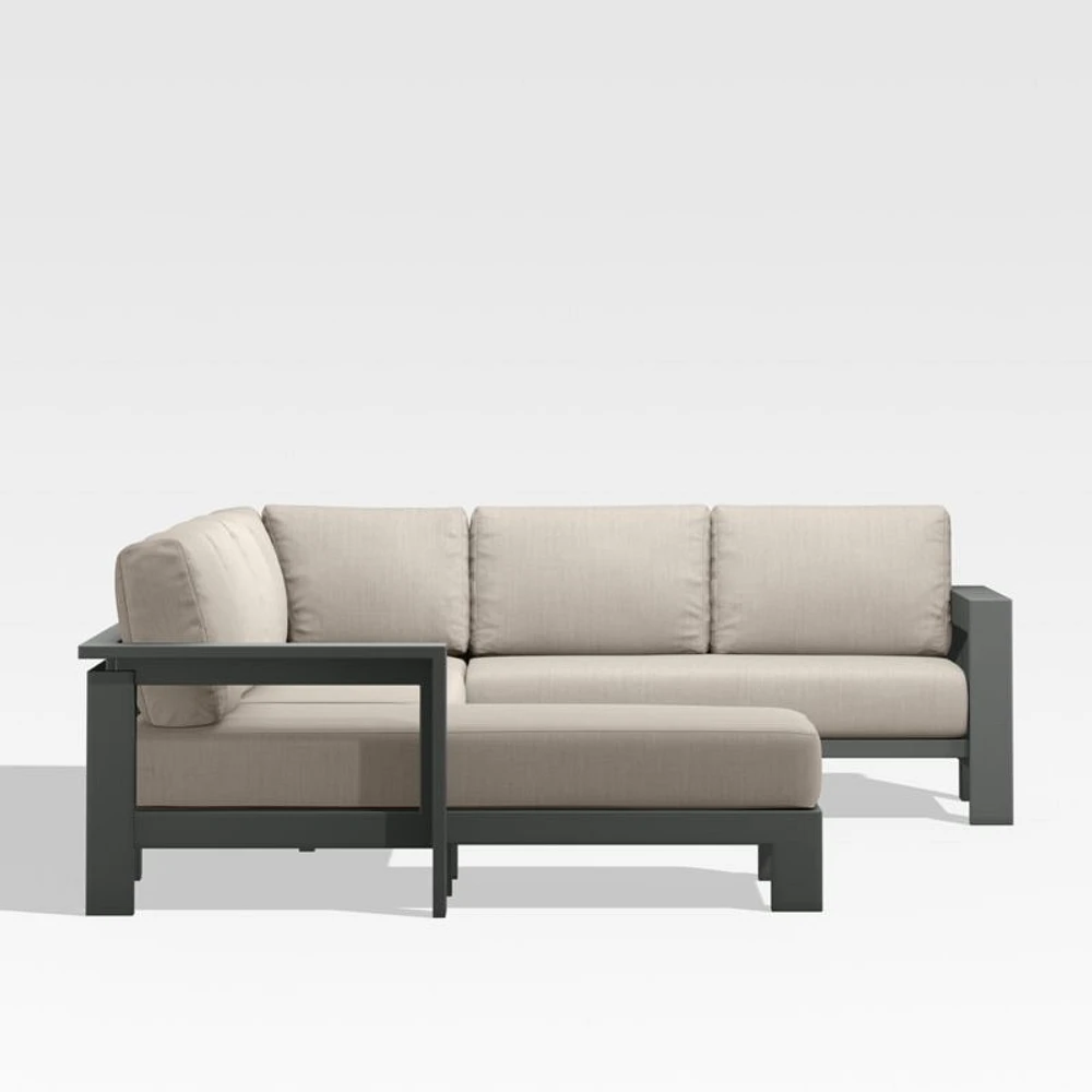 Walker Metal 4-Piece Left Arm Chaise Outdoor Sectional Sofa with Canvas Flax Beige Sunbrella ® Cushions