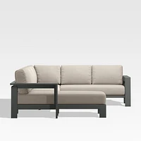 Walker Metal 4-Piece Left Arm Chaise Outdoor Sectional Sofa with Canvas Flax Beige Sunbrella ® Cushions