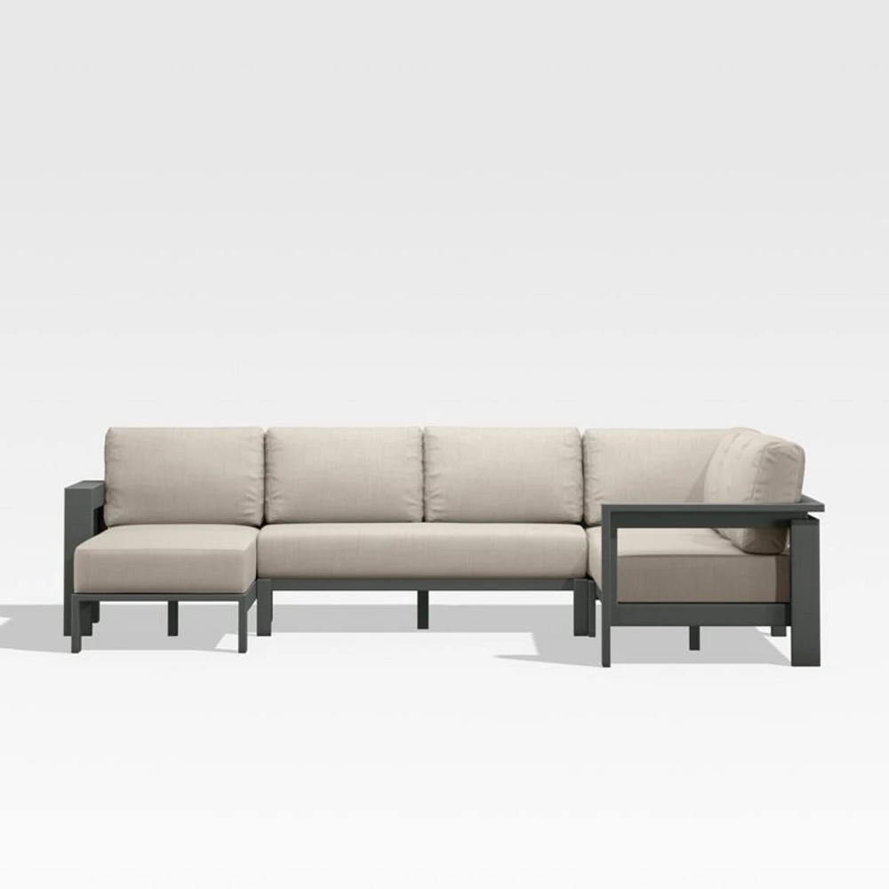 Walker Metal 4-Piece Left Arm Chaise Outdoor Sectional Sofa with Canvas Flax Beige Sunbrella ® Cushions