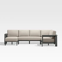 Walker Metal 4-Piece Left Arm Chaise Outdoor Sectional Sofa with Canvas Flax Beige Sunbrella ® Cushions