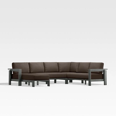 Walker Metal 4-Piece Left Arm Chaise Outdoor Sectional Sofa with Canvas Java Brown Sunbrella ® Cushions