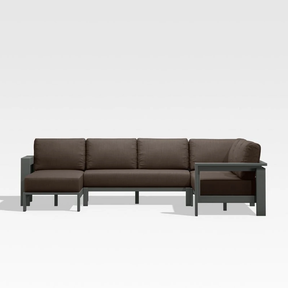 Walker Metal 4-Piece Left Arm Chaise Outdoor Sectional Sofa with Canvas Java Brown Sunbrella ® Cushions