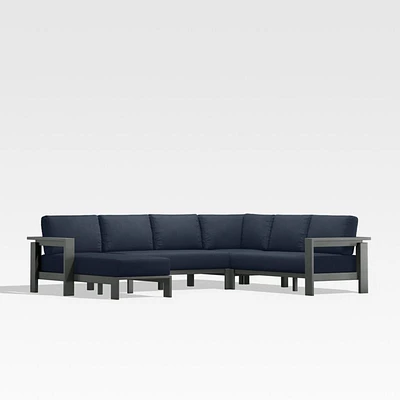 Walker Metal 4-Piece Left Arm Chaise Outdoor Sectional Sofa with Canvas Navy Blue Sunbrella ® Cushions