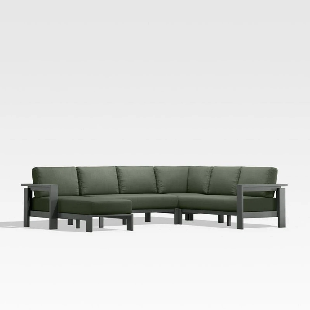 Walker Metal 4-Piece Left Arm Chaise Outdoor Sectional Sofa with Cast Sage Green Sunbrella ® Cushions