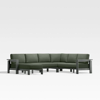 Walker Metal 4-Piece Left Arm Chaise Outdoor Sectional Sofa with Cast Sage Green Sunbrella ® Cushions