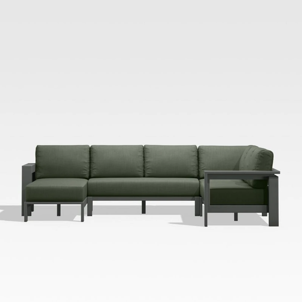 Walker Metal 4-Piece Left Arm Chaise Outdoor Sectional Sofa with Cast Sage Green Sunbrella ® Cushions