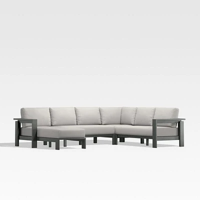 Walker Metal 4-Piece Left Arm Chaise Outdoor Sectional Sofa with Cast Silver Sunbrella ® Cushions