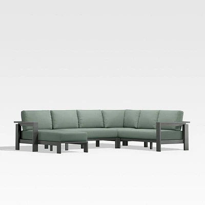 Walker Metal 4-Piece Left Arm Chaise Outdoor Sectional Sofa with Canvas Spa Blue Sunbrella ® Cushions