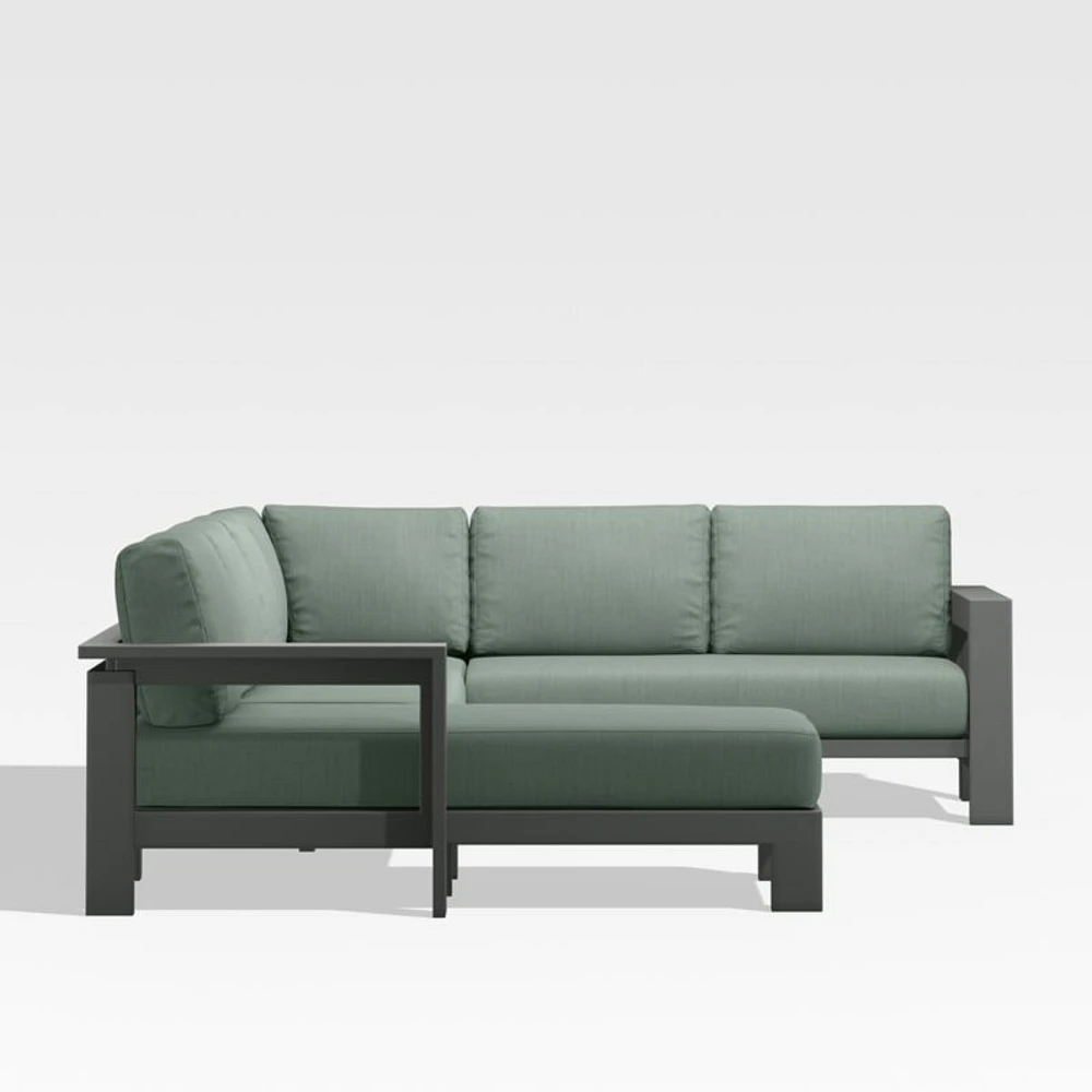 Walker Metal 4-Piece Left Arm Chaise Outdoor Sectional Sofa with Canvas Spa Blue Sunbrella ® Cushions