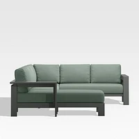 Walker Metal 4-Piece Left Arm Chaise Outdoor Sectional Sofa with Canvas Spa Blue Sunbrella ® Cushions