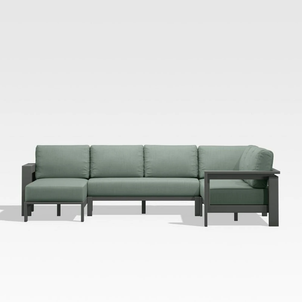 Walker Metal 4-Piece Left Arm Chaise Outdoor Sectional Sofa with Canvas Spa Blue Sunbrella ® Cushions