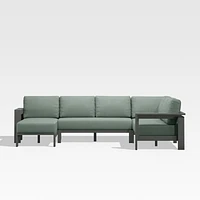 Walker Metal 4-Piece Left Arm Chaise Outdoor Sectional Sofa with Canvas Spa Blue Sunbrella ® Cushions