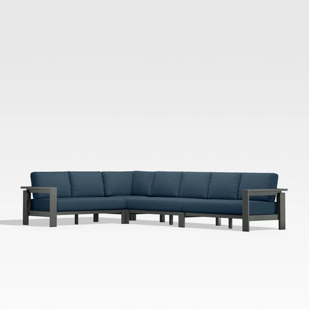 Walker Metal 4-Piece L-Shaped Outdoor Sectional Sofa with Cast Harbor Blue Sunbrella ® Cushions