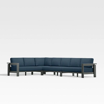 Walker Metal 4-Piece L-Shaped Outdoor Sectional Sofa with Cast Harbor Blue Sunbrella ® Cushions