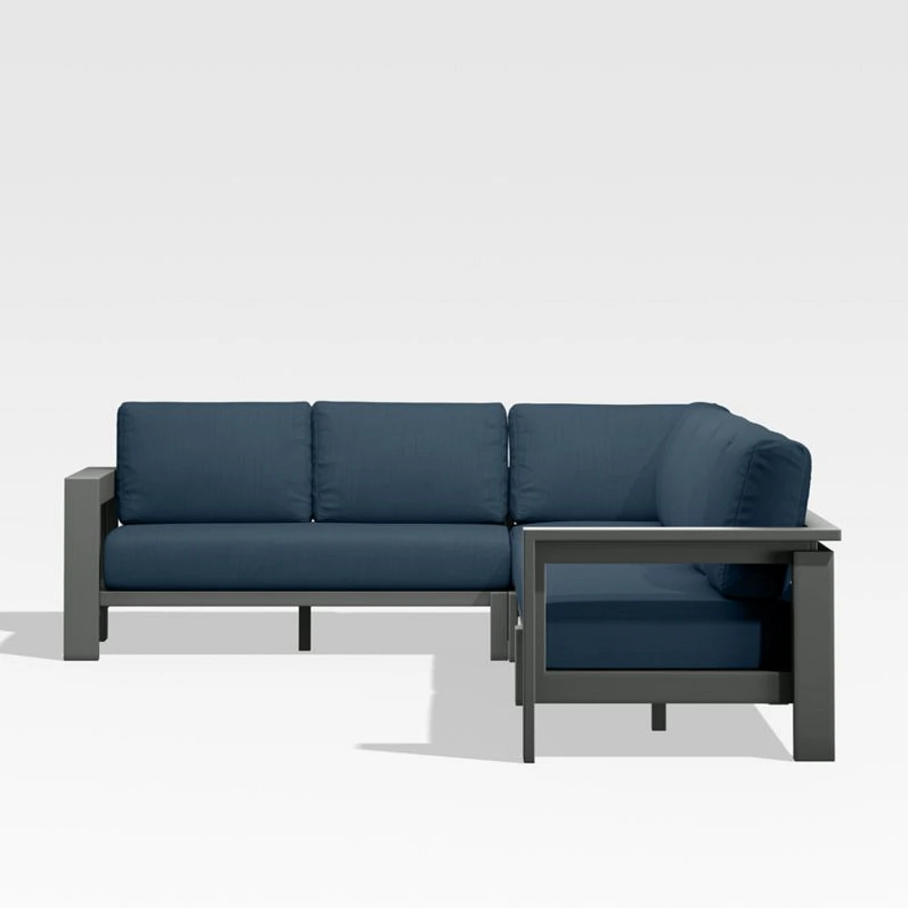 Walker Metal 4-Piece L-Shaped Outdoor Sectional Sofa with Cast Harbor Blue Sunbrella ® Cushions