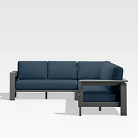 Walker Metal 4-Piece L-Shaped Outdoor Sectional Sofa with Cast Harbor Blue Sunbrella ® Cushions