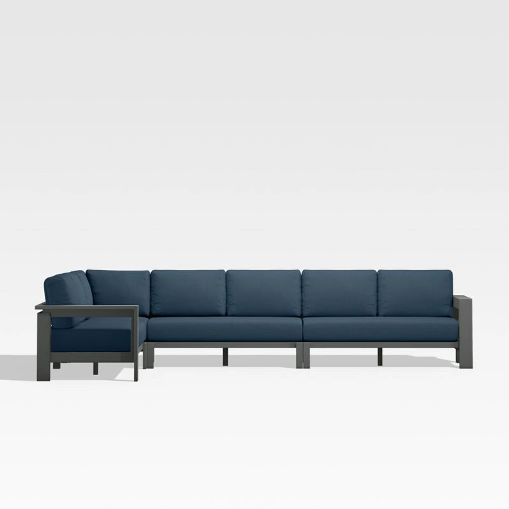 Walker Metal 4-Piece L-Shaped Outdoor Sectional Sofa with Cast Harbor Blue Sunbrella ® Cushions
