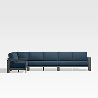 Walker Metal 4-Piece L-Shaped Outdoor Sectional Sofa with Cast Harbor Blue Sunbrella ® Cushions