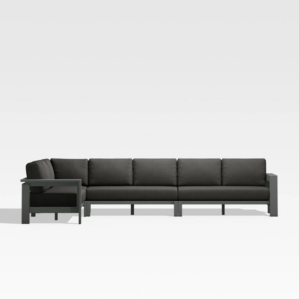Walker Metal 4-Piece L-Shaped Outdoor Sectional Sofa with Cast Charcoal Grey Sunbrella ® Cushions