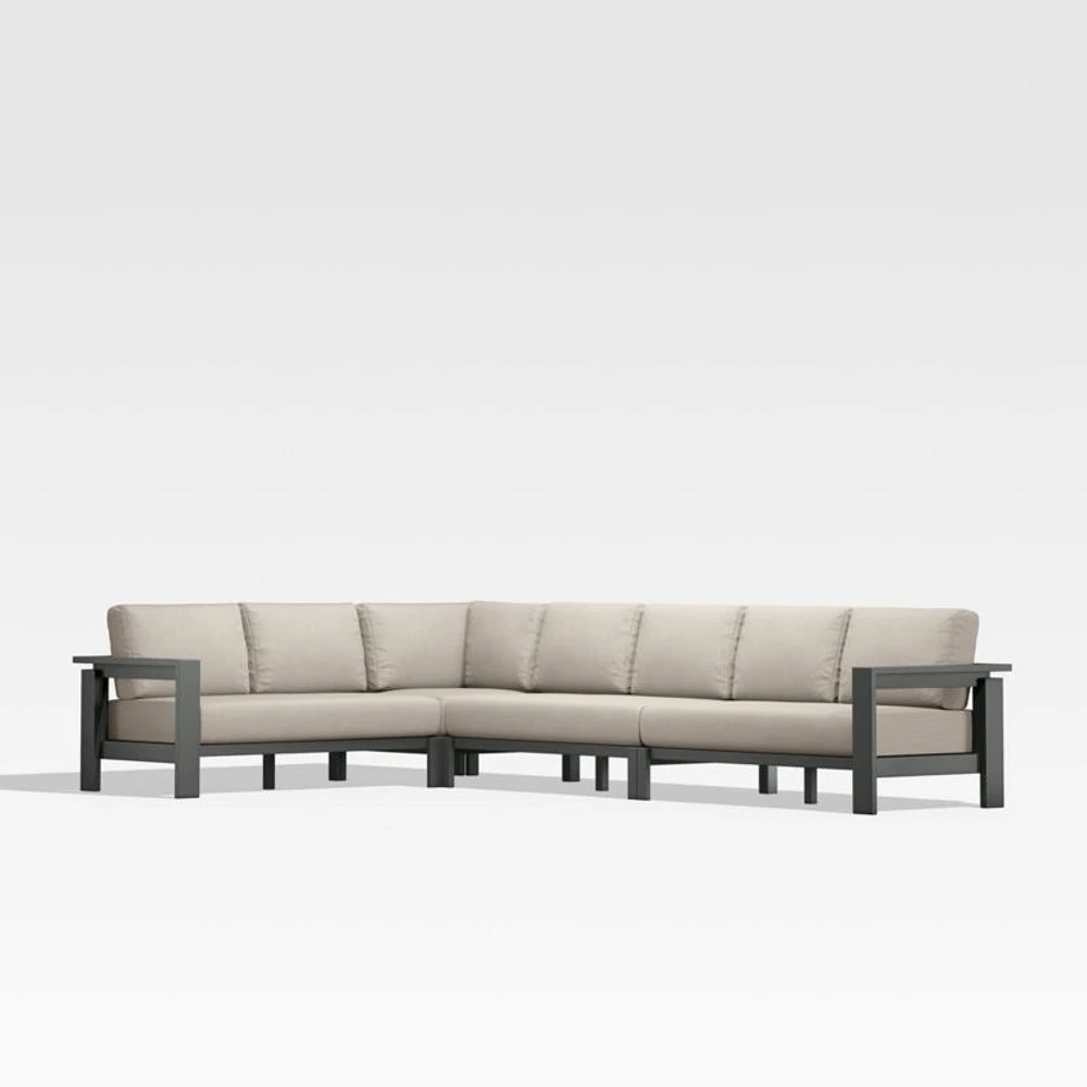 Walker Metal 4-Piece L-Shaped Outdoor Sectional Sofa with Canvas Flax Beige Sunbrella ® Cushions