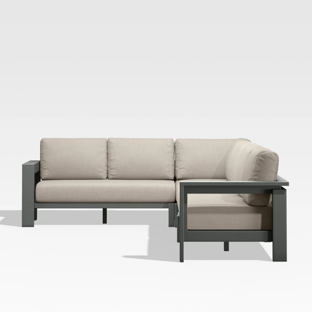 Walker Metal 4-Piece L-Shaped Outdoor Sectional Sofa with Canvas Flax Beige Sunbrella ® Cushions