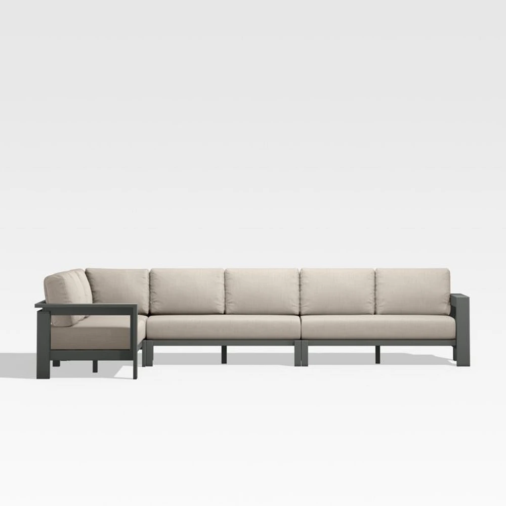 Walker Metal 4-Piece L-Shaped Outdoor Sectional Sofa with Canvas Flax Beige Sunbrella ® Cushions