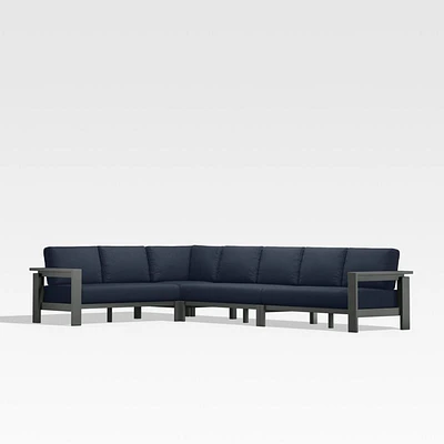 Walker Metal 4-Piece L-Shaped Outdoor Sectional Sofa with Canvas Navy Blue Sunbrella ® Cushions