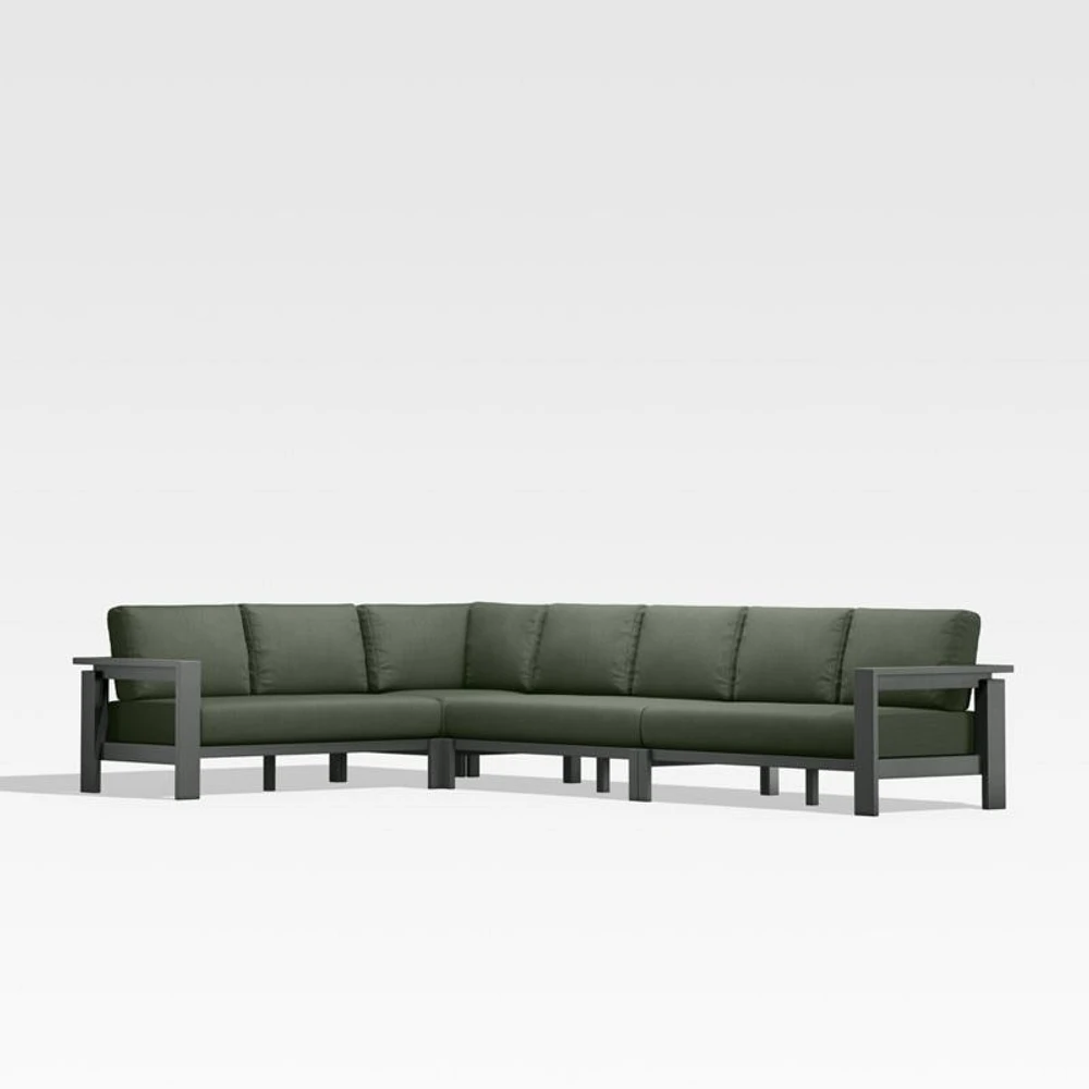 Walker Metal 4-Piece L-Shaped Outdoor Sectional Sofa with Cast Sage Green Sunbrella ® Cushions