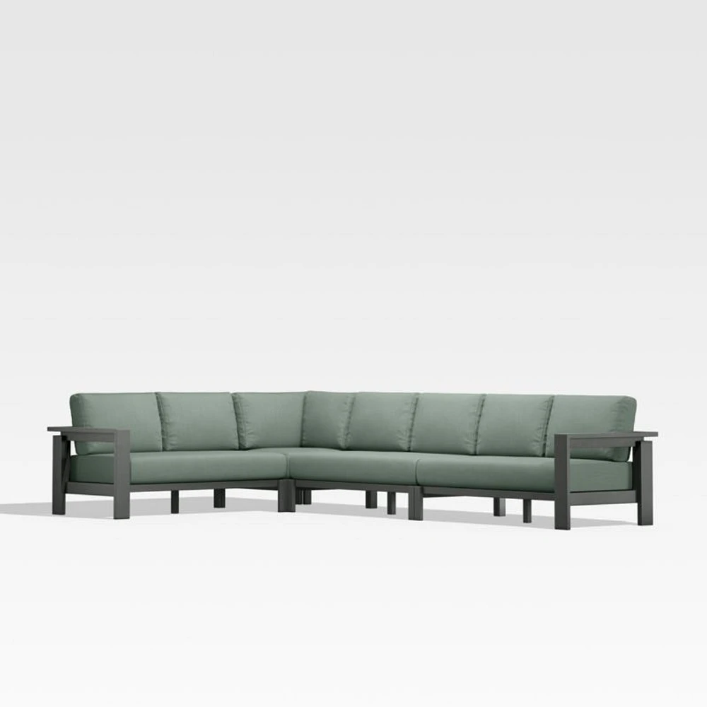 Walker Metal 4-Piece L-Shaped Outdoor Sectional Sofa with Canvas Spa Blue Sunbrella ® Cushions