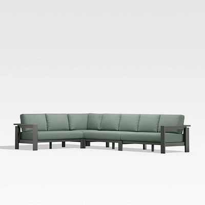 Walker Metal 4-Piece L-Shaped Outdoor Sectional Sofa with Canvas Spa Blue Sunbrella ® Cushions