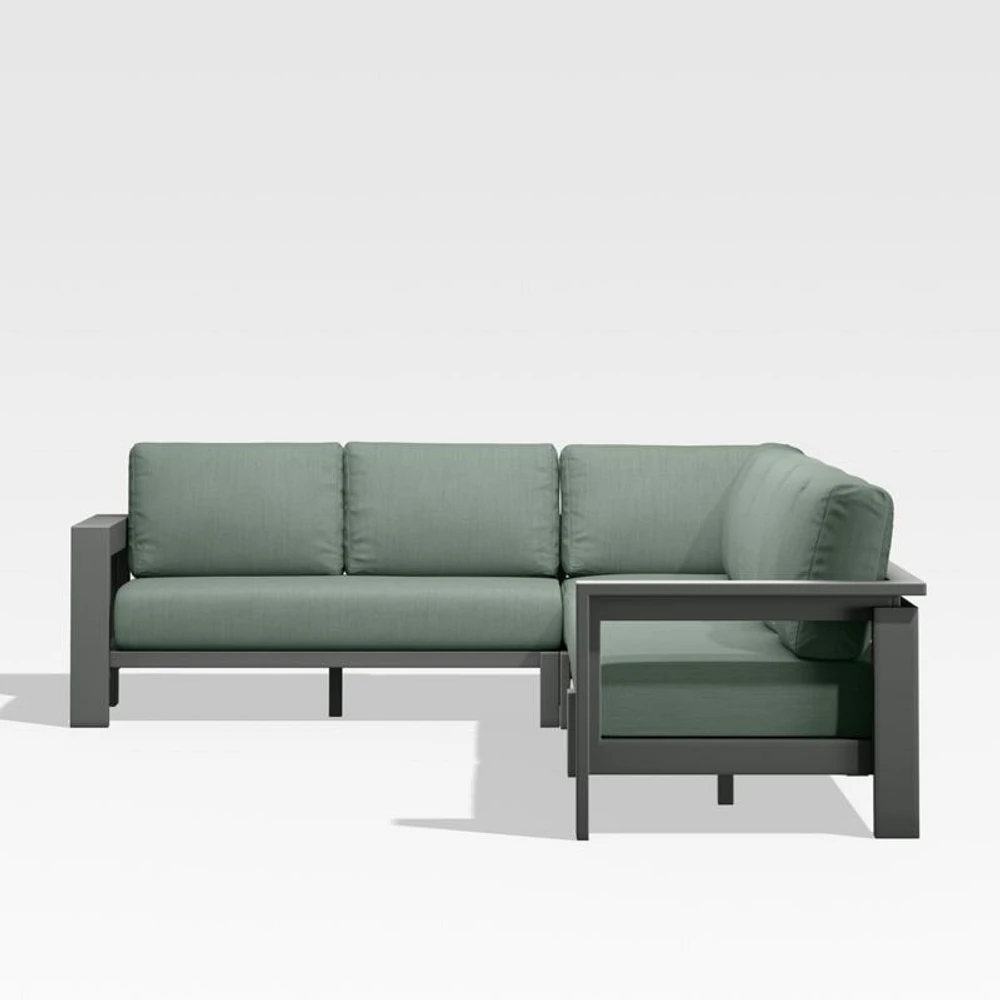 Walker Metal 4-Piece L-Shaped Outdoor Sectional Sofa with Canvas Spa Blue Sunbrella ® Cushions