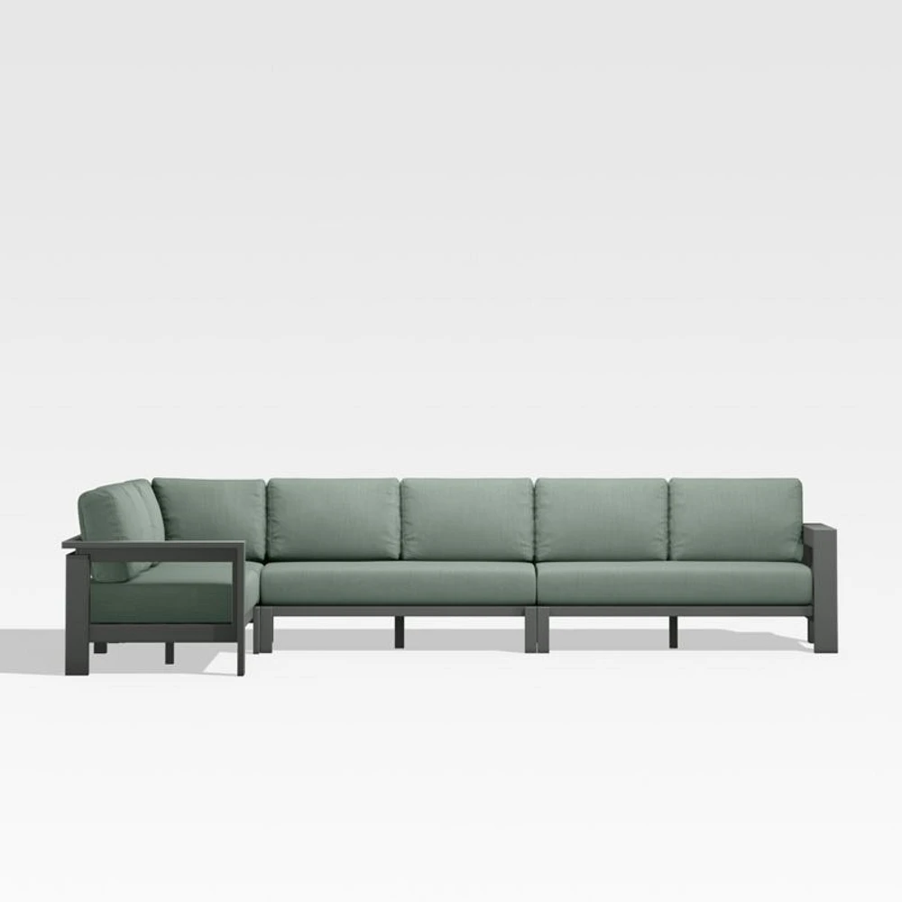 Walker Metal 4-Piece L-Shaped Outdoor Sectional Sofa with Canvas Spa Blue Sunbrella ® Cushions