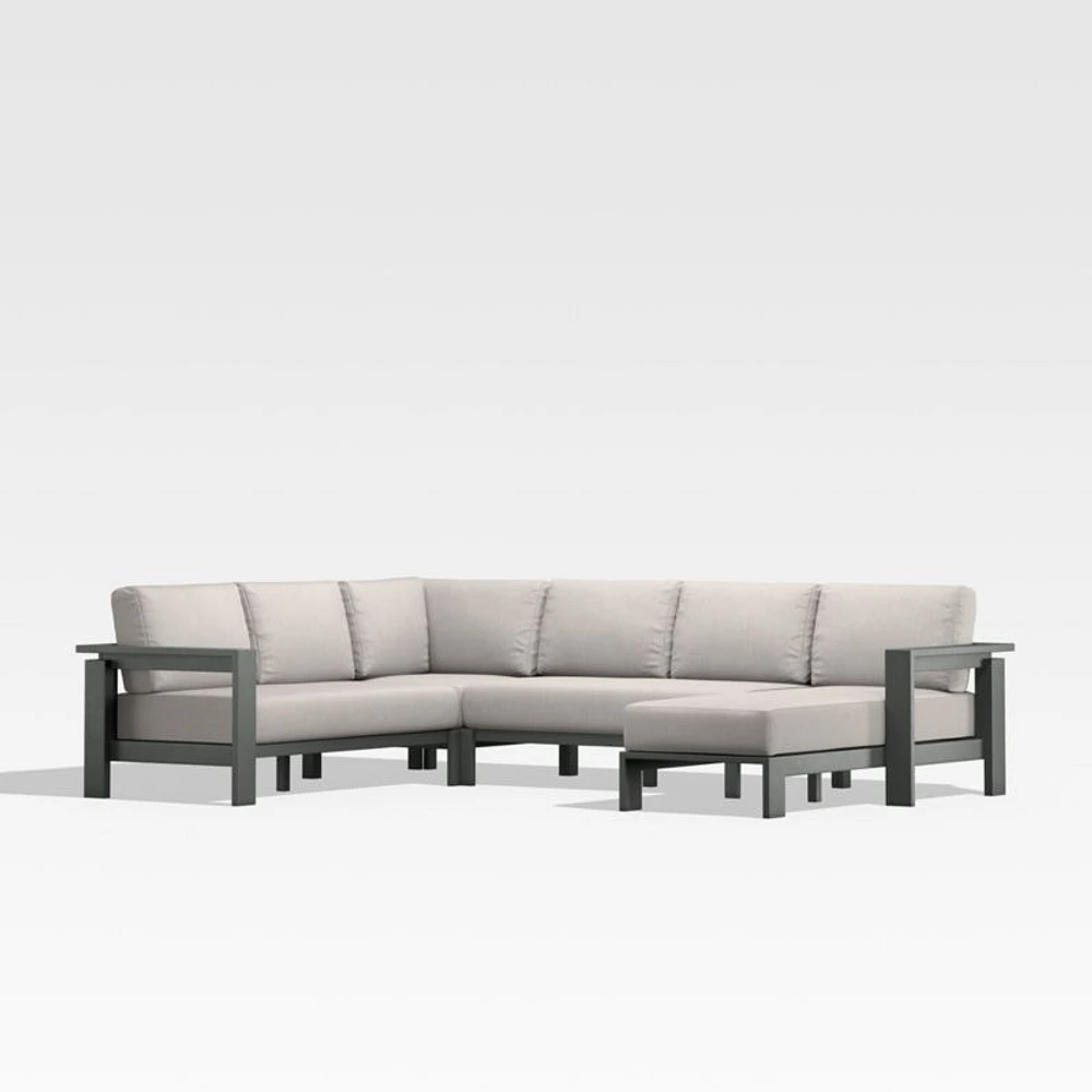 Walker Metal 4-Piece Right Arm Chaise Outdoor Sectional Sofa with Cast Ash Brown Sunbrella ® Cushions