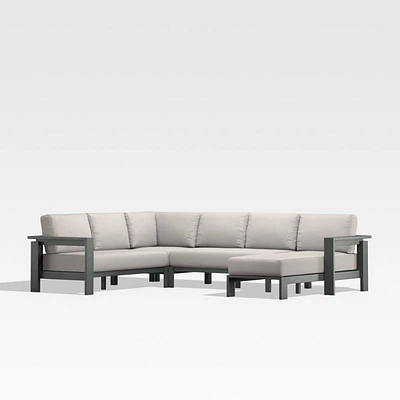 Walker Metal 4-Piece Right Arm Chaise Outdoor Sectional Sofa with Cast Ash Brown Sunbrella ® Cushions