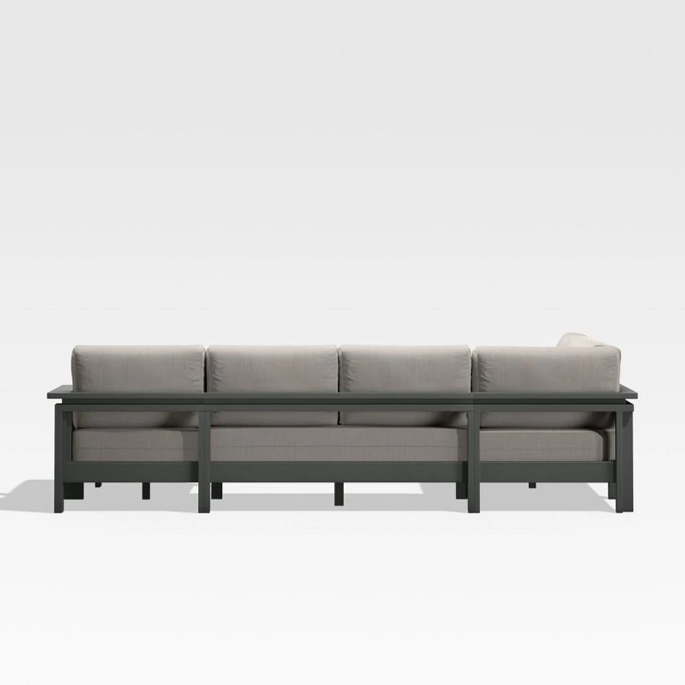 Walker Metal 4-Piece Right Arm Chaise Outdoor Sectional Sofa with Cast Ash Brown Sunbrella ® Cushions