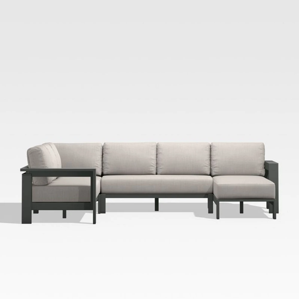 Walker Metal 4-Piece Right Arm Chaise Outdoor Sectional Sofa with Cast Ash Brown Sunbrella ® Cushions