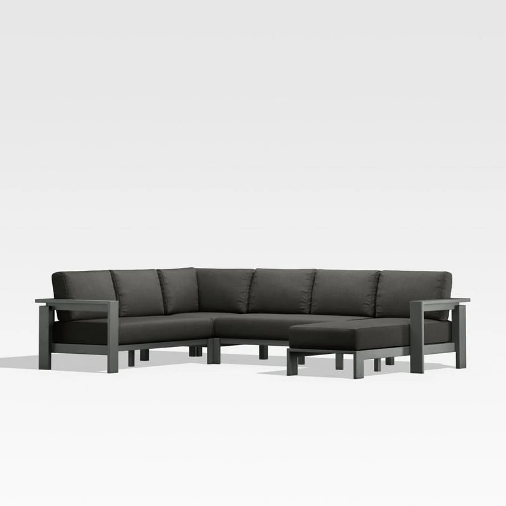 Walker Metal 4-Piece Right Arm Chaise Outdoor Sectional Sofa with Cast Charcoal Grey Sunbrella ® Cushions