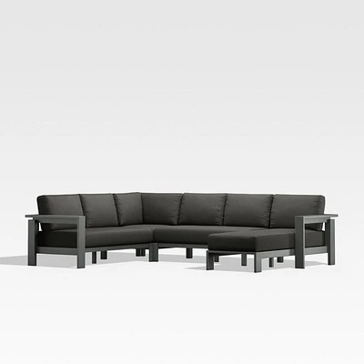 Walker Metal 4-Piece Right Arm Chaise Outdoor Sectional Sofa with Cast Charcoal Grey Sunbrella ® Cushions
